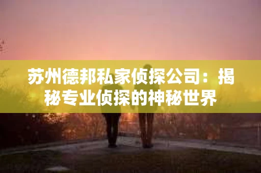 苏州德邦私家侦探公司：揭秘专业侦探的神秘世界